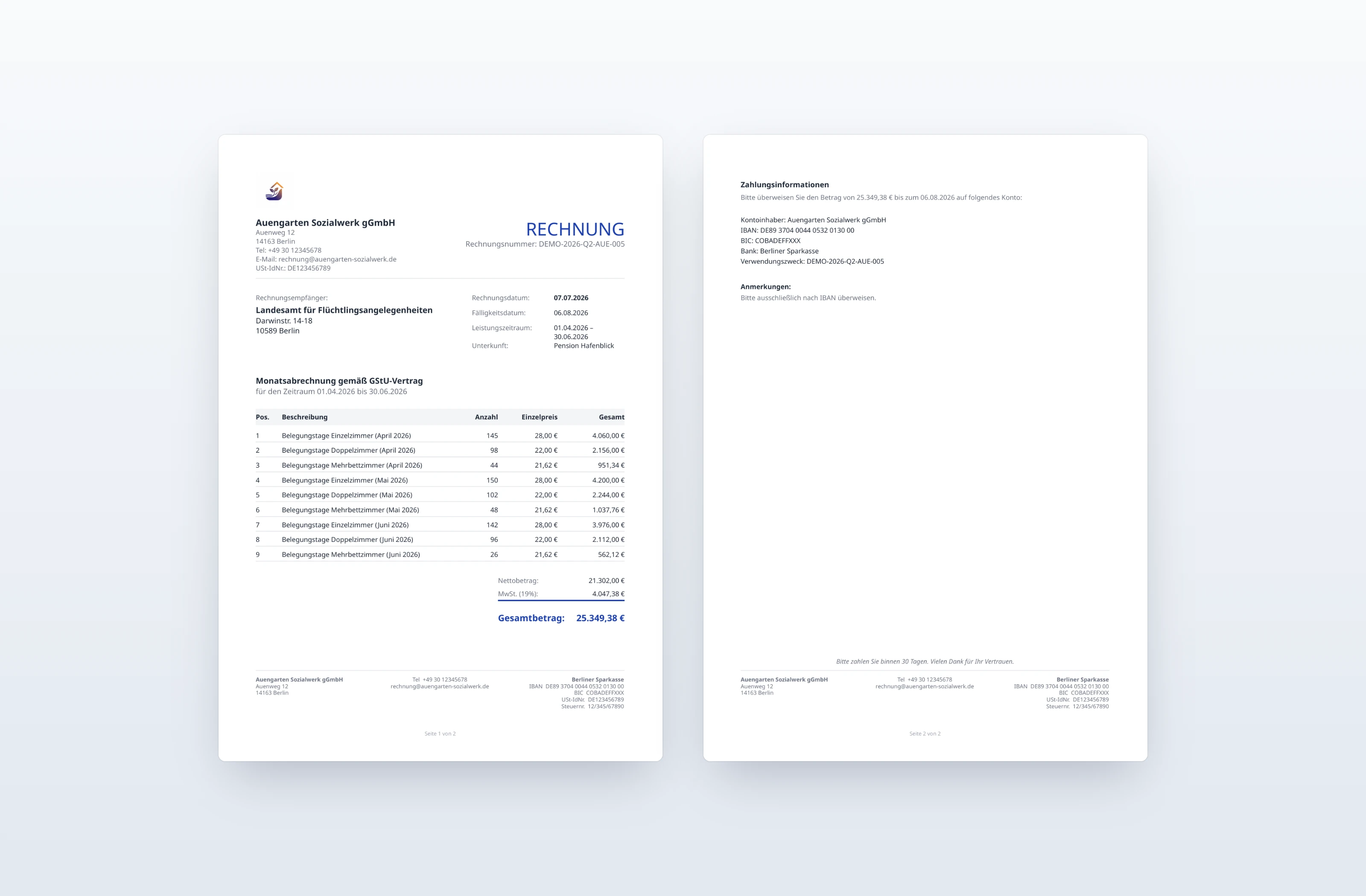Beispiel-Rechnungs-PDF mit individuellem Logo und Layout